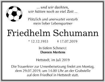 Traueranzeige von Friedhelm Schumann von Mitteldeutsche Zeitung Mansfelder Land