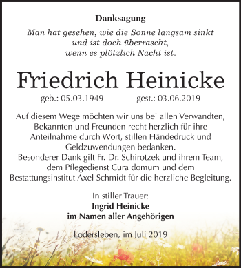 Traueranzeige von Friedrich Heinicke von Super Sonntag Merseburg/Querfurt