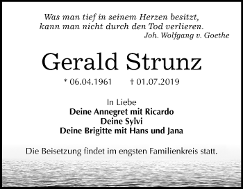 Traueranzeige von Gerald Strunz von Mitteldeutsche Zeitung Bitterfeld