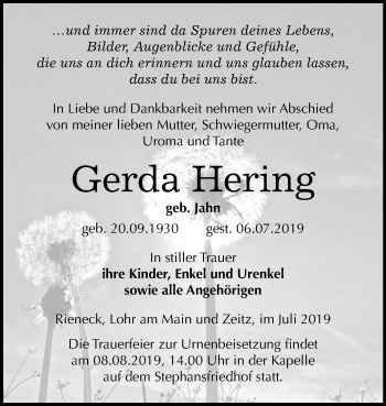 Traueranzeige von Gerda Hering von Super Sonntag Zeitz