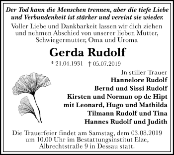 Traueranzeige von Gerda Rudolf von Mitteldeutsche Zeitung Dessau-Roßlau