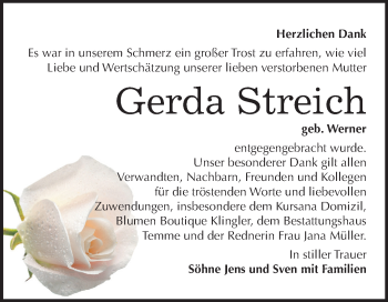 Traueranzeige von Gerda Streich von Wochenspiegel Bitterfeld
