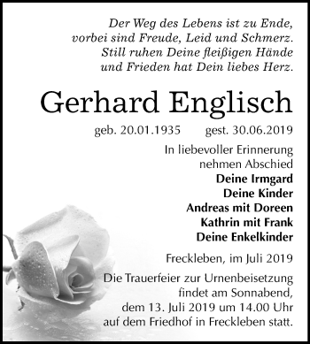 Traueranzeige von Gerhard Englisch von Super Sonntag Aschersleben