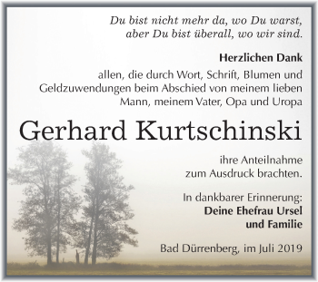 Traueranzeige von Gerhard Kurtschinski von Super Sonntag Merseburg/Querfurt