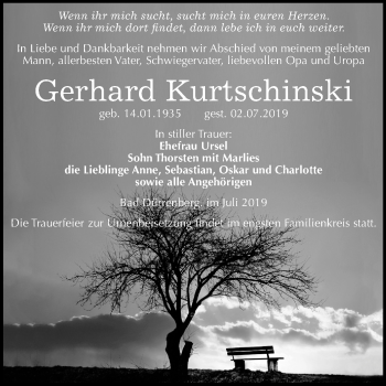 Traueranzeige von Gerhard Kurtschinski von Mitteldeutsche Zeitung Merseburg/Querfurt