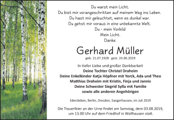 Traueranzeige von Gerhard Müller von Super Sonntag Sangerhausen