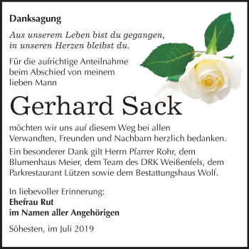 Traueranzeige von Gerhard Sack von Mitteldeutsche Zeitung Weißenfels