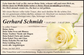 Traueranzeige von Gerhard Schmidt von Mitteldeutsche Zeitung Aschersleben