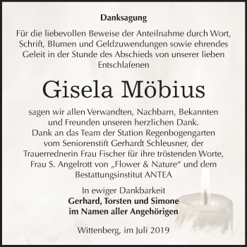 Traueranzeige von Gisela Möbius von Mitteldeutsche Zeitung Wittenberg