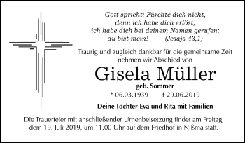 Traueranzeige von Gisela Müller von Super Sonntag Zeitz