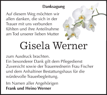 Traueranzeige von Gisela Werner von Mitteldeutsche Zeitung Dessau-Roßlau