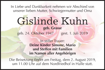 Traueranzeige von Gislinde Kuhn von Mitteldeutsche Zeitung Halle/Saalkreis