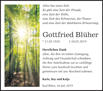 Traueranzeige von Gottfried Blüher von Mitteldeutsche Zeitung Naumburg/Nebra