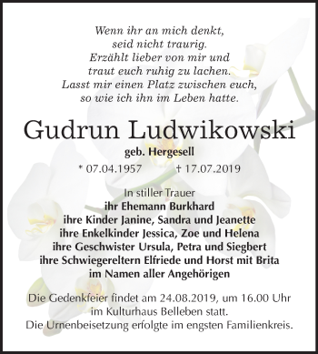 Traueranzeige von Gudrun Ludwikowski von Mitteldeutsche Zeitung Bernburg