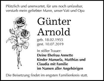 Traueranzeige von Günter Arnold von Mitteldeutsche Zeitung Bitterfeld