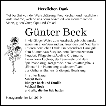 Traueranzeige von Günter Beck von Mitteldeutsche Zeitung Quedlinburg
