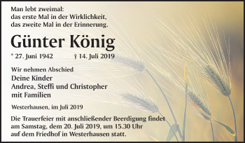 Traueranzeige von Günter König von Mitteldeutsche Zeitung Quedlinburg