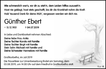 Traueranzeige von Günther Ebert von Mitteldeutsche Zeitung Weißenfels