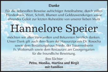 Traueranzeige von Hannelore Speier von Super Sonntag Dessau-Roßlau