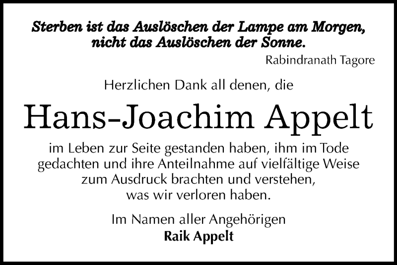  Traueranzeige für Hans-Joachim Appelt vom 06.07.2019 aus Super Sonntag Dessau-Roßlau