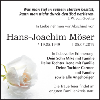 Traueranzeige von Hans-Joachim Möser von Mitteldeutsche Zeitung Aschersleben