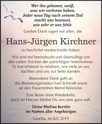 Traueranzeige von Hans-Jürgen Kirchner von Wochenspiegel Naumburg/Nebra