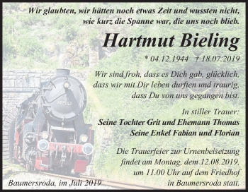 Traueranzeige von Hartmut Bieling von Mitteldeutsche Zeitung Naumburg/Nebra