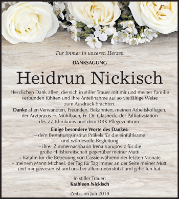 Traueranzeige von Heidrun Nickisch von Super Sonntag Zeitz