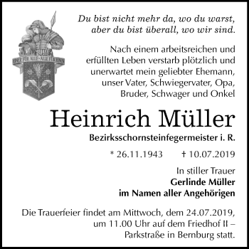 Traueranzeige von Heinrich Müller von Super Sonntag Bernburg