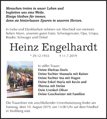 Traueranzeige von Heinz Engelhardt von Mitteldeutsche Zeitung Quedlinburg