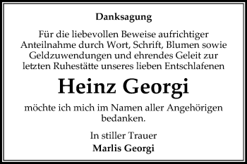 Traueranzeige von Heinz Georgi von Wochenspiegel Bitterfeld