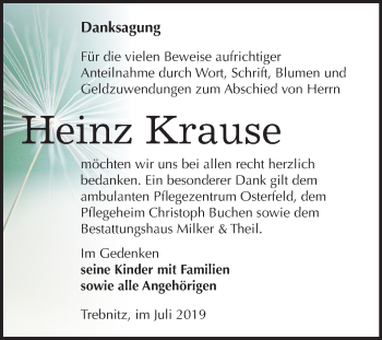 Traueranzeige von Heinz Krause von Wochenspiegel Weißenfels