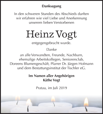 Traueranzeige von Heinz Vogt von Mitteldeutsche Zeitung Wittenberg