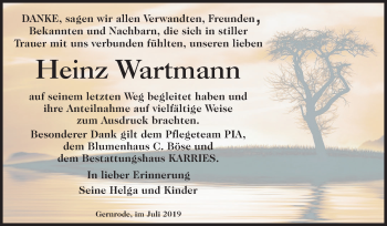 Traueranzeige von Heinz Wartmann von Mitteldeutsche Zeitung Quedlinburg