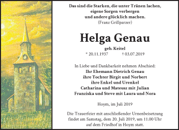 Traueranzeige von Helga Genau von Super Sonntag Aschersleben