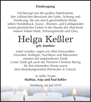 Traueranzeige von Helga Keßler von Mitteldeutsche Zeitung Bernburg