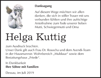 Traueranzeige von Helga Kuttig von Mitteldeutsche Zeitung Dessau-Roßlau