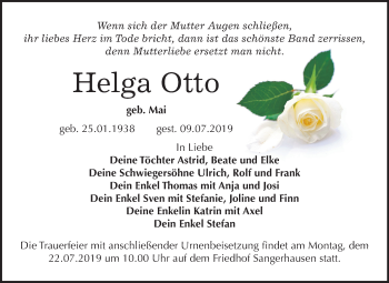 Traueranzeige von Helga Otto von Super Sonntag Sangerhausen