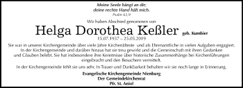 Traueranzeige von Helga Dorothea Keßler von Super Sonntag Bernburg
