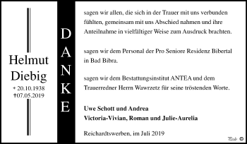 Traueranzeige von Helmut Diebig von Wochenspiegel Weißenfels