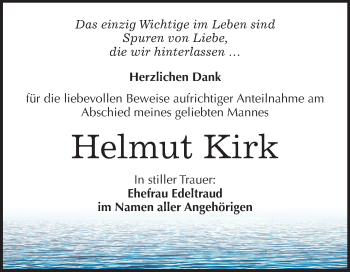 Traueranzeige von Helmut Kirk von Mitteldeutsche Zeitung Wittenberg