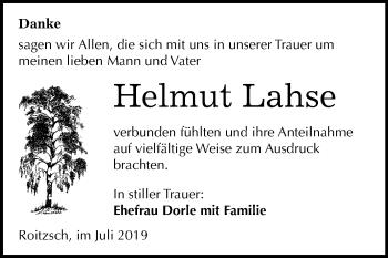 Traueranzeige von Helmut Lahse von Mitteldeutsche Zeitung Bitterfeld