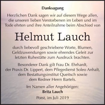 Traueranzeige von Helmut Lauch von Mitteldeutsche Zeitung Köthen