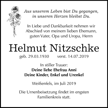 Traueranzeige von Helmut Nitzschke von Mitteldeutsche Zeitung Weißenfels