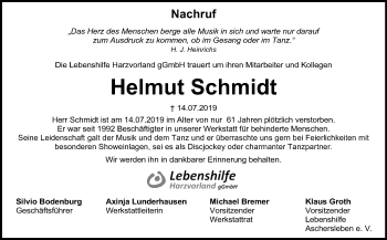 Traueranzeige von Helmut Schmidt von Wochenspiegel Aschersleben