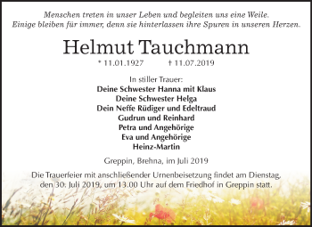 Traueranzeige von Helmut Tauchmann von Mitteldeutsche Zeitung Bitterfeld