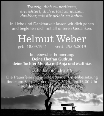 Traueranzeige von Helmut Weber von Mitteldeutsche Zeitung Köthen