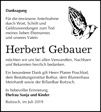 Traueranzeige von Herbert Gebauer von Mitteldeutsche Zeitung Bitterfeld