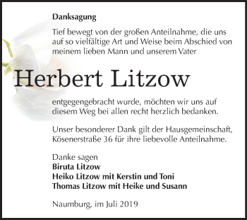 Traueranzeige von Herbert Litzow von Mitteldeutsche Zeitung Naumburg/Nebra