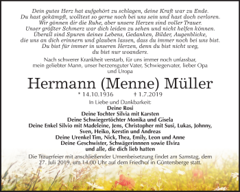 Traueranzeige von Hermann Müller von Mitteldeutsche Zeitung Quedlinburg